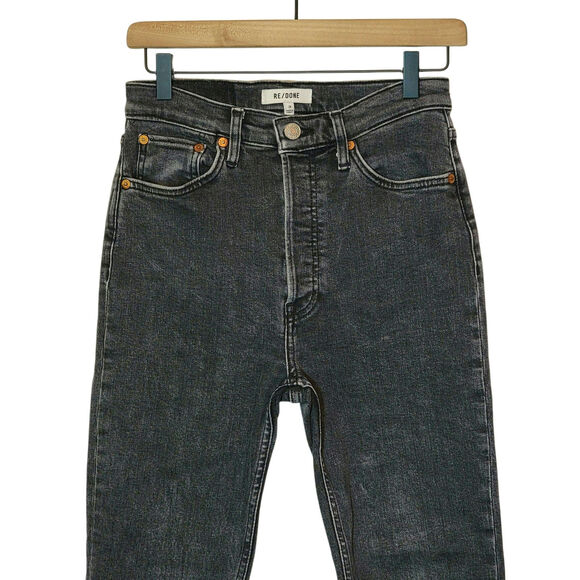 RE/DONE Originals 90s High Rise Ankle Crop Black Button Fly Straight Leg Slim 28 - Picture 3 of 16